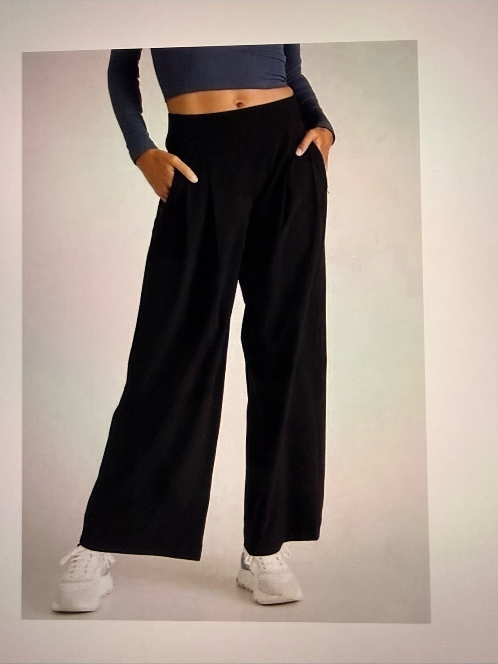 Athleta Brooklyn Heights, Black High Rise Pleated Pants, Wide Leg, Size 14